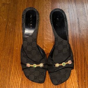 Gucci Black Women's Mules with Jewel Accents